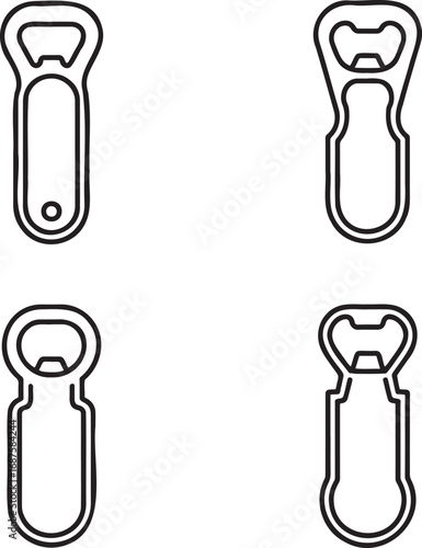 Set of Beer Bottle Opener Outline vector illustration isolated On Transparent Background