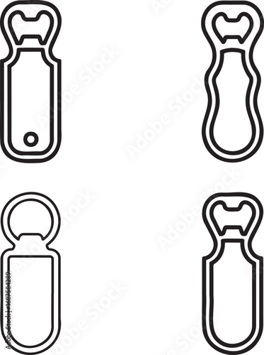 Set of Beer Bottle Opener Outline vector illustration isolated On Transparent Background