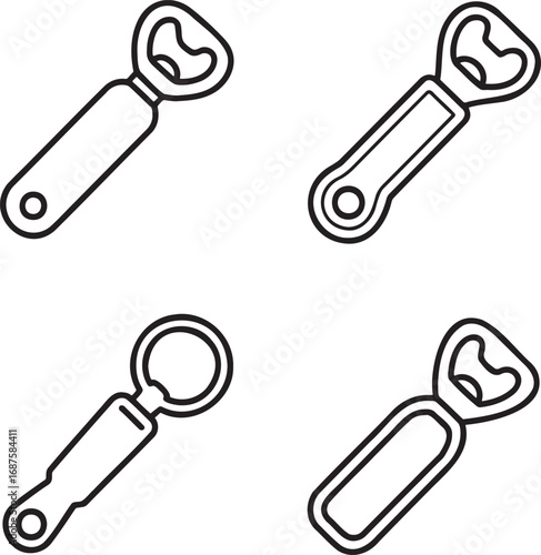 Set of Beer Bottle Opener Outline vector illustration isolated On Transparent Background