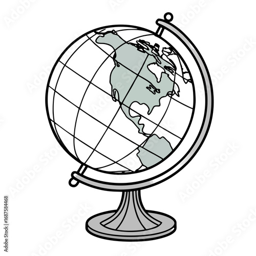 Detailed world globe illustration featuring North America in a modern, educational style