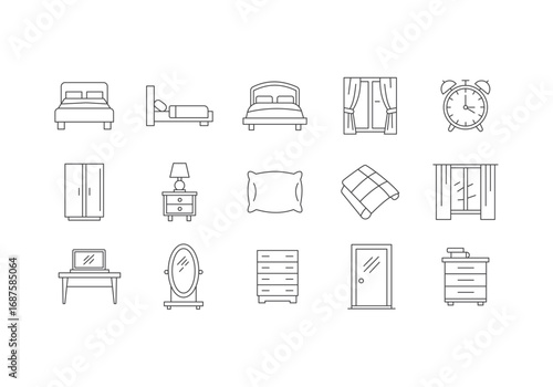 Bedroom Icon Bundle Line Art Style Symbol Vector Template