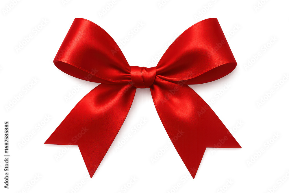 Fototapeta premium Shiny red bow decorating gift on transparent background
