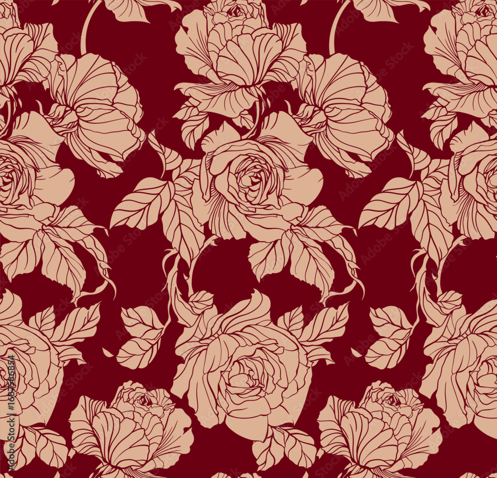 Obraz premium Seamless flower pattern. Line floral pattern.