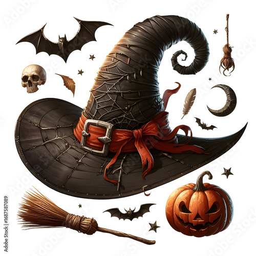 Witch hat on isolated on white background