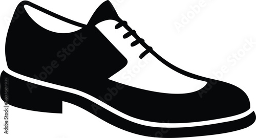 Black Silhouette Icon of a Two- Tone Oxford Shoe with Laces on a White Background dress shoe formal shoe