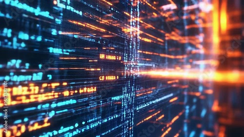 Wallpaper Mural Programming code flowing on digital display in orange and blue colors Torontodigital.ca