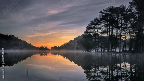 L'Ospedale lake, Corsica at sunrise