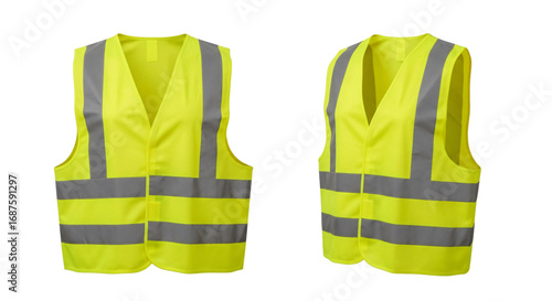 Lime Green Safety Vest with Reflective Stripes Two Views.