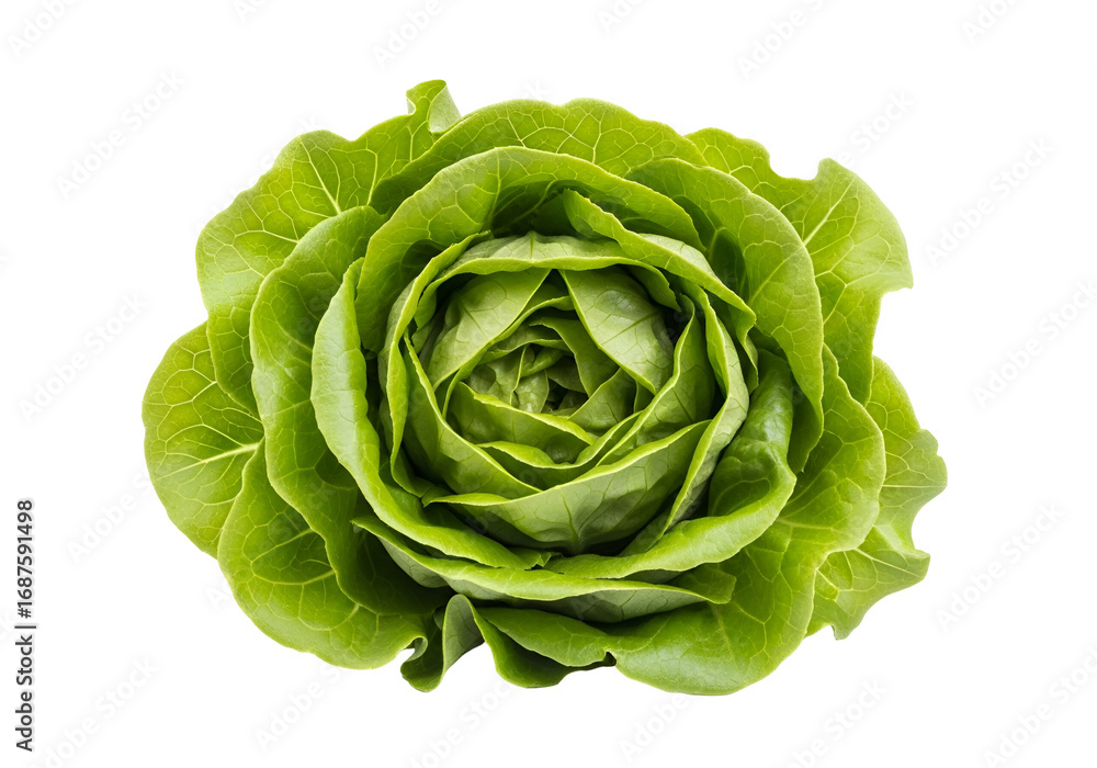 Obraz premium A vibrant, close-up view of a head of fresh, green lettuce, showcasing its delicate layers and rich color against a stark black background.