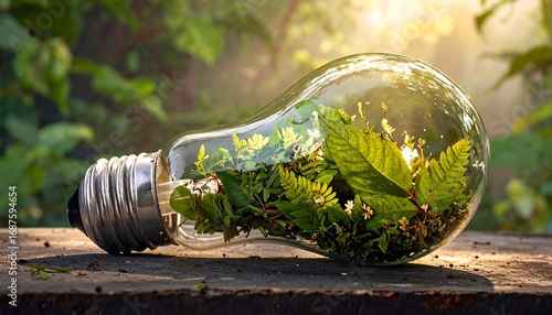 Green bulb with leaves.  Sunlight shines through