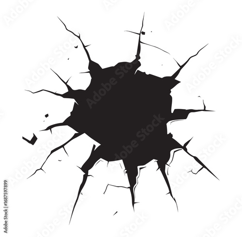 Cracked Wall Bullet Hole Vector Illustration. Broken Wall with Bullet Hole Vector Design