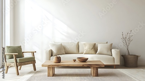 Beautiful Apartment, Sofa, Chair, Dining Table wall Mockup Interior design of modern living room