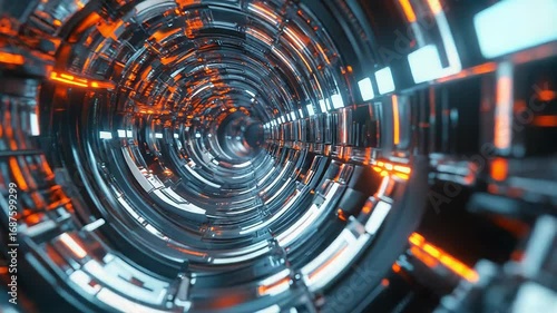 Wallpaper Mural Futuristic tunnel rotating with orange and blue lights Torontodigital.ca