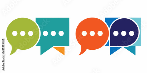 Four colorful speech bubbles with ellipses representing conversation and communication