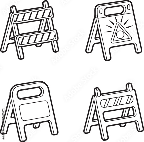 Set of Construction Barrier Outline vector illustration isolated On Transparent Background
