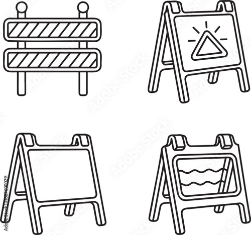 Set of Construction Barrier Outline vector illustration isolated On Transparent Background