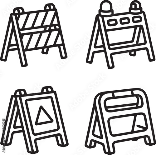 Set of Construction Barrier Outline vector illustration isolated On Transparent Background