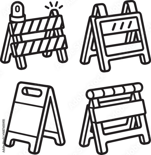 Set of Construction Barrier Outline vector illustration isolated On Transparent Background