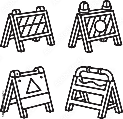 Set of Construction Barrier Outline vector illustration isolated On Transparent Background