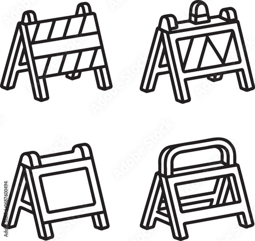 Set of Construction Barrier Outline vector illustration isolated On Transparent Background