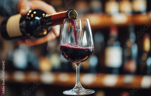 Pouring Red Wine Into a Glass in a Cozy Wine Shop at Golden Hour
