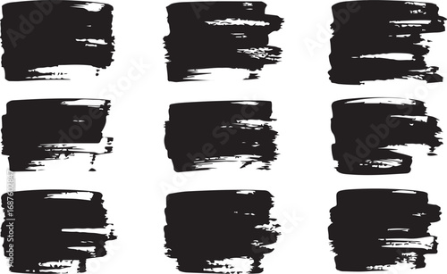 Grunge Brush Stroke Collection Vector Set with Textured Paint Marks and Ink Splatters