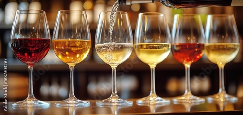 Wine Tasting Experience Showcasing Various Wine Types and Colors in a Cozy Ba...