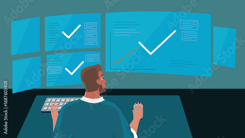 Man Analyzing Success Data on Computer Screen