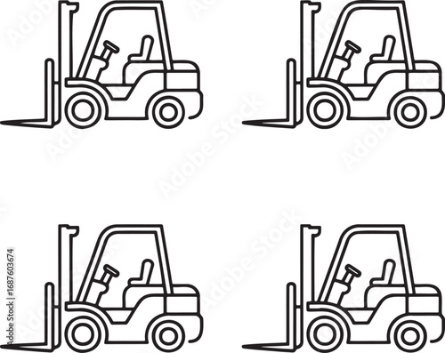 Set of Forklift Outline vector illustration isolated On Transparent Background