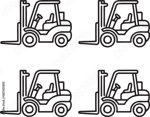 Set of Forklift Outline vector illustration isolated On Transparent Background