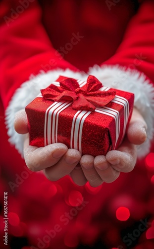Holiday Gift Presented by a Hand Dressed in Festive Red and White During the ...