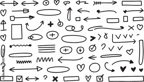 Hand Drawn Doodle Arrows, Circles, and Symbols Vector Elements for Graphic Projects