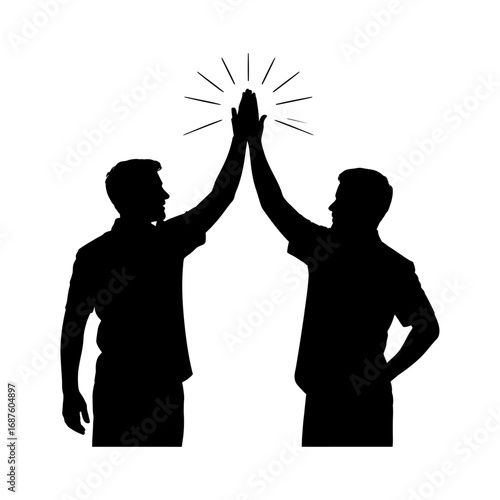 two people high fiving with stars silhouette vector illustration