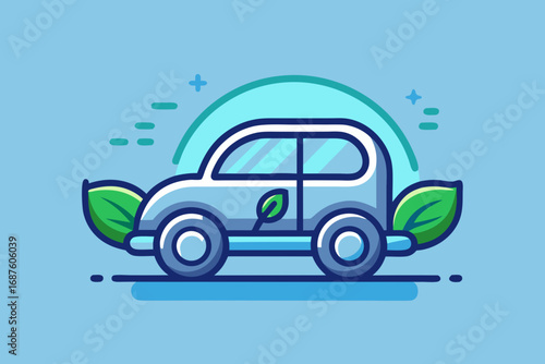 glowing electric car icon with leaf symbol clean energy  