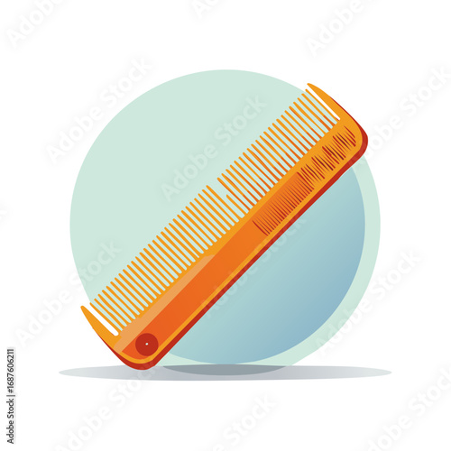 Vector illustration of a classic orange plastic hair comb for grooming and hairstyling