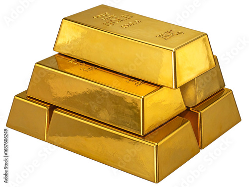 Stack of Shiny Gold Bars, Side View, Isolated PNG
