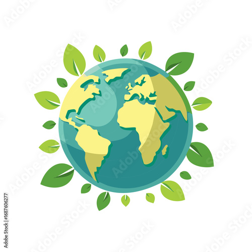 Earth surrounded by leaves, emphasizing environmental protection and nature conservation.