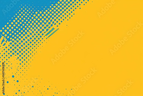 Vibrant yellow and blue comic style background with halftone pattern and circles
