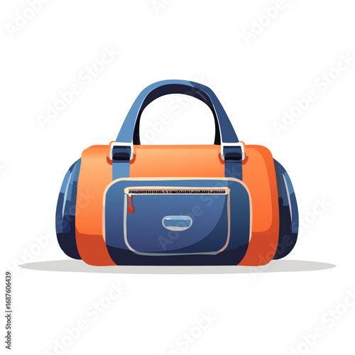 Orange and blue duffel bag with zipper pocket and handles illustration