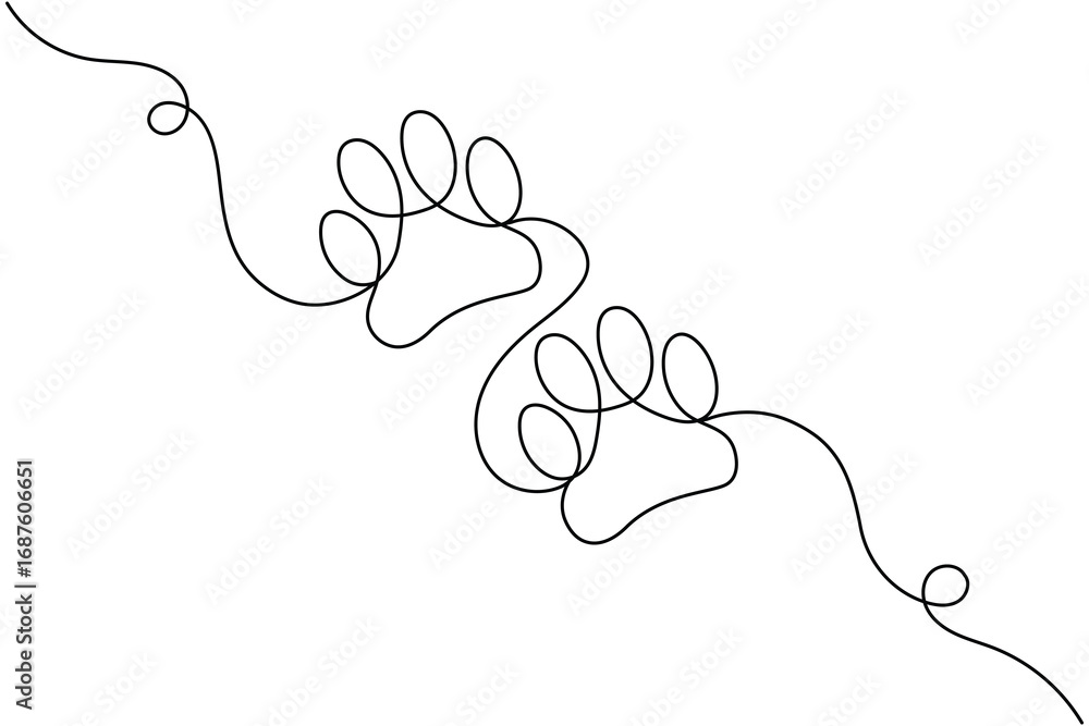 Obraz premium Black line art two dog paw prints on white background