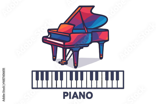 This modern art-style gradient piano design template serves as a versatile decorative element for various applications, including backdrops, banners, brochures, prints, and publications, suitable for