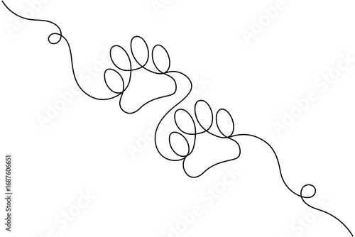 Black line art two dog paw prints on white background