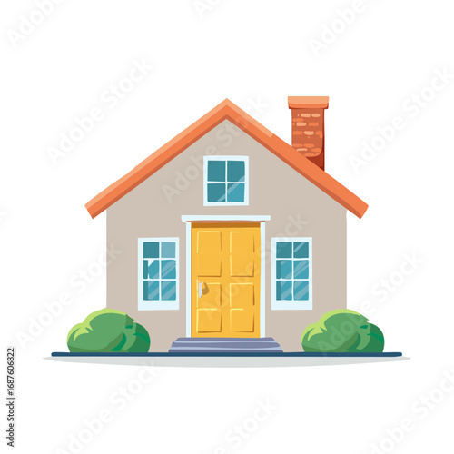 Simple house with a yellow door vector cartoon illustration
