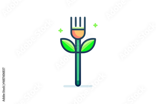 Garden fork glowing with tiny sprout between prongs tool