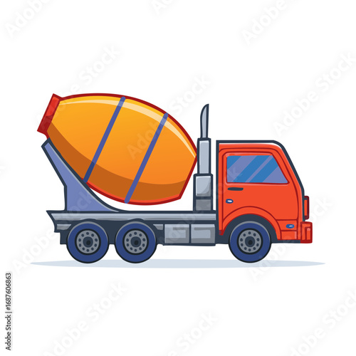Vibrant cartoon concrete mixer truck construction vehicle for building and development