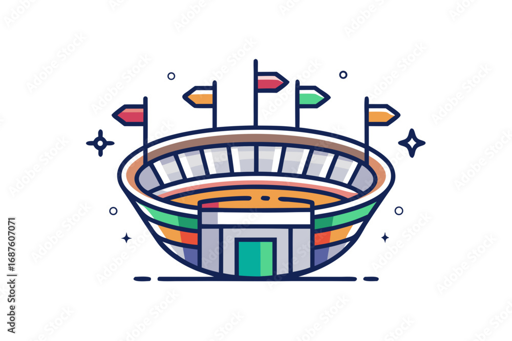 Obraz premium Stadium bowl outline with flags on top sports event concept