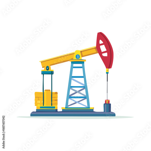 Vibrant colored oil pump illustration depicting petroleum extraction and crude production used for industrial energy needs.