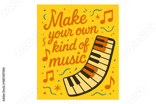 A colorful illustration of a piano surrounded by notes and flowers, designed as a music poster template