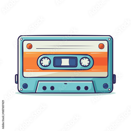 Retro Cassette Tape Illustration Orange and Blue Music Media Audio Technology