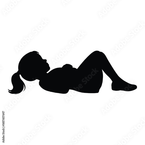 Silhouette of a Girl Lying Down with Knees Bent Exercise Position